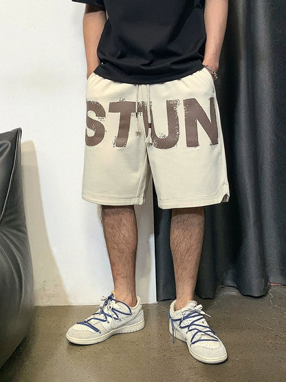 レトロレタープリント ルーズストレートスポーツパンツ