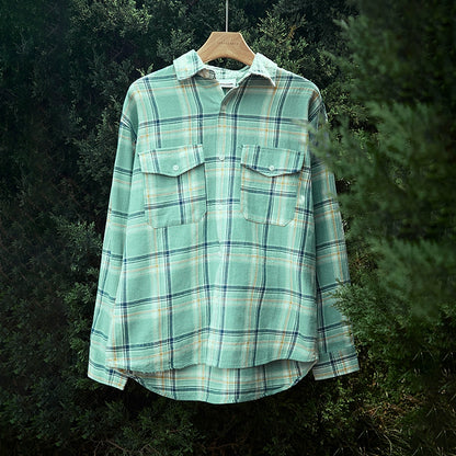 Plaid Spliced Long Sleeve Shirt