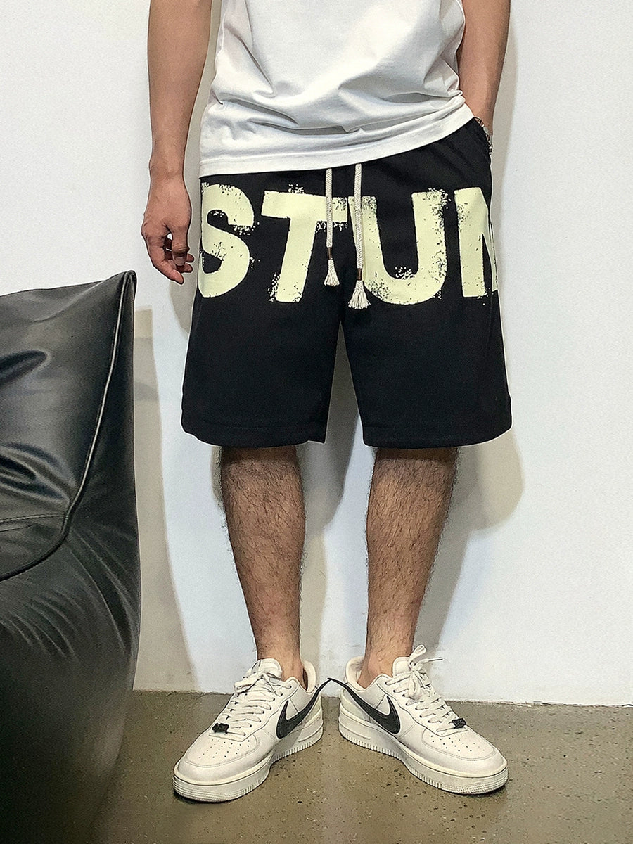 レトロレタープリント ルーズストレートスポーツパンツ