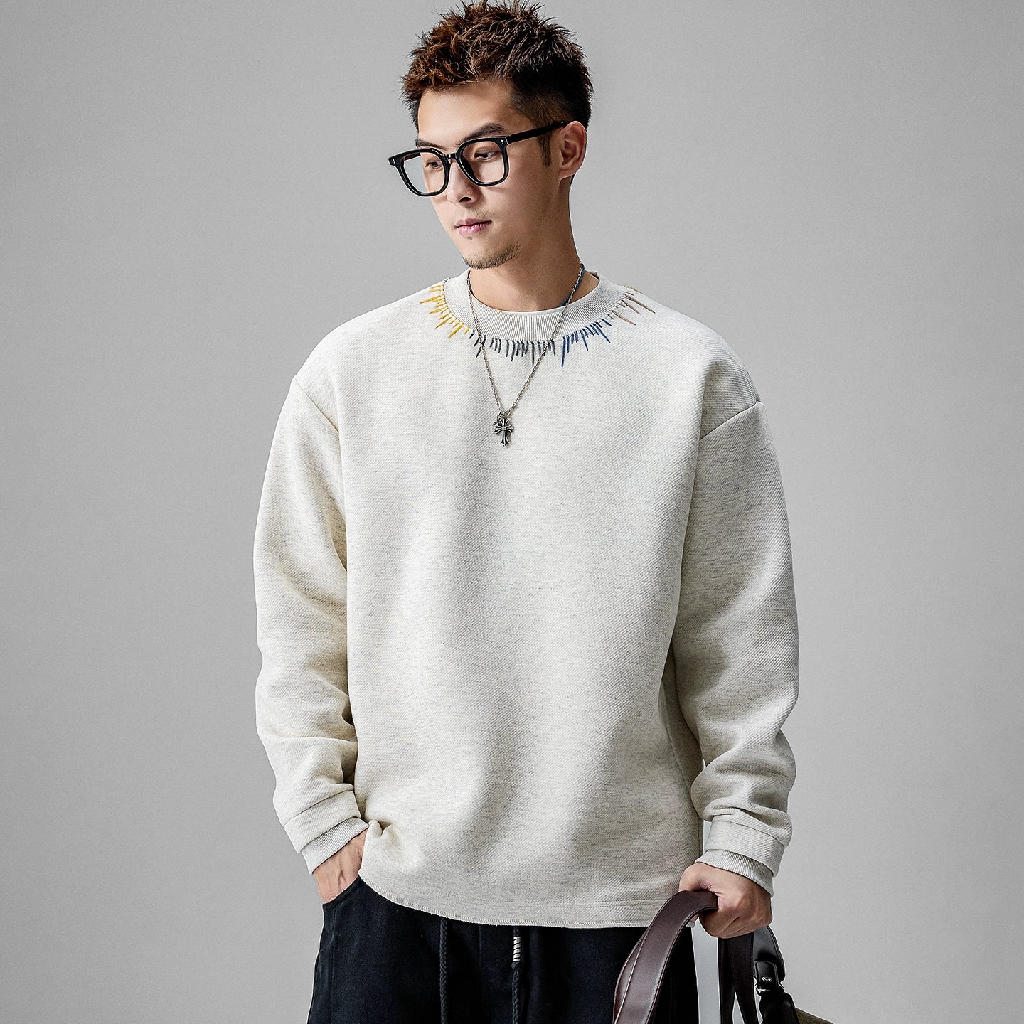 Cozy Embroidered Crew Neck Sweater