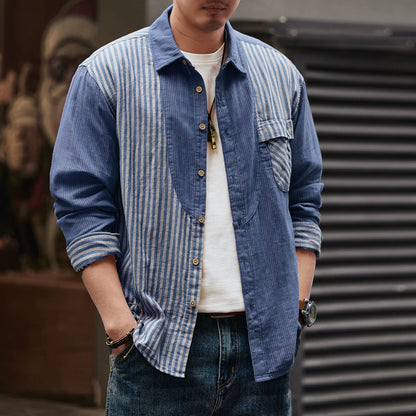 レトロ　カラーブロック　ストライプシャツ