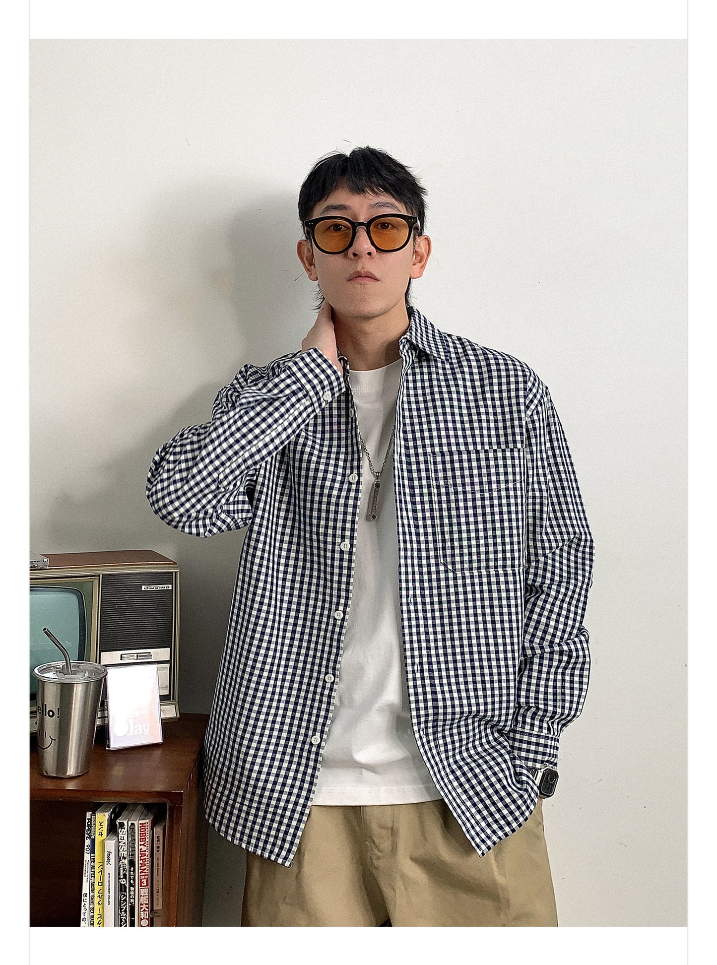 Oxford check long sleeve shirt