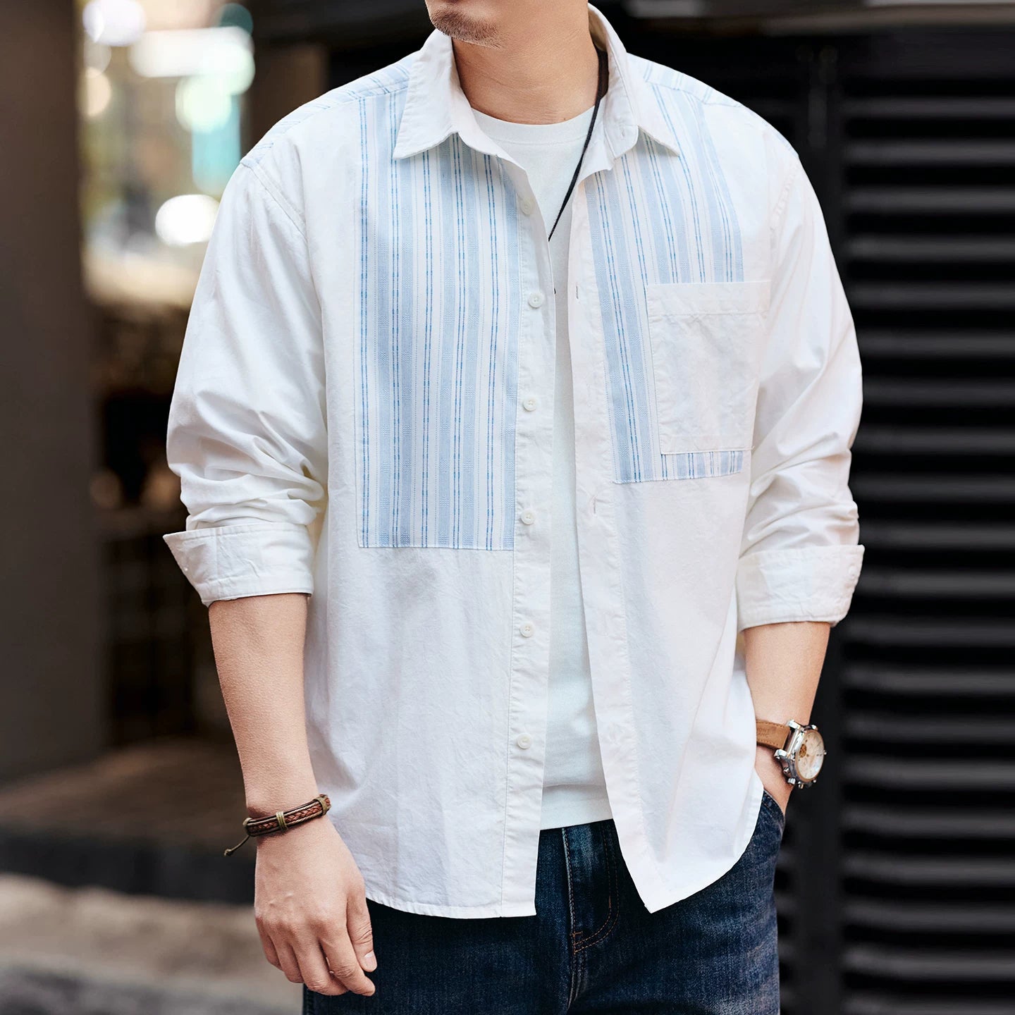 レトロストライプ　カジュアルシャツ