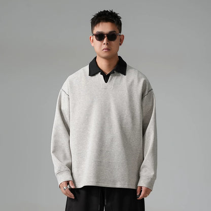 カラーブロック ラペル スウェットシャツ トップス