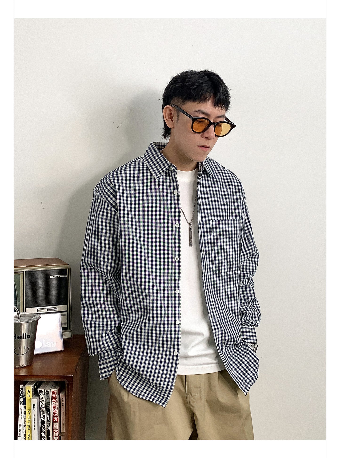 Oxford check long sleeve shirt