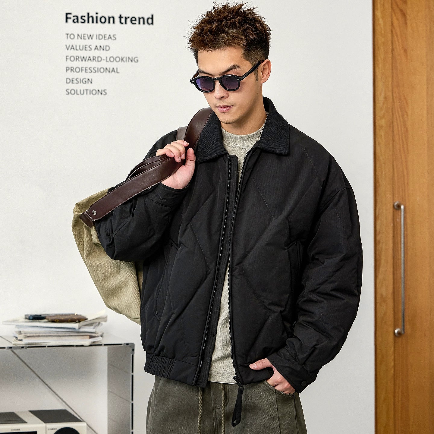 Black Lapel Down Jacket