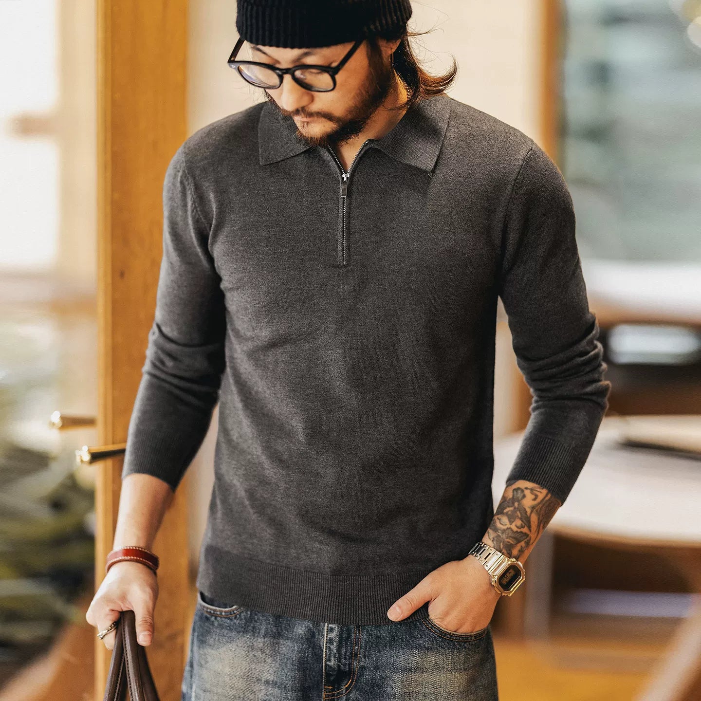 スリムフィットポロセーター