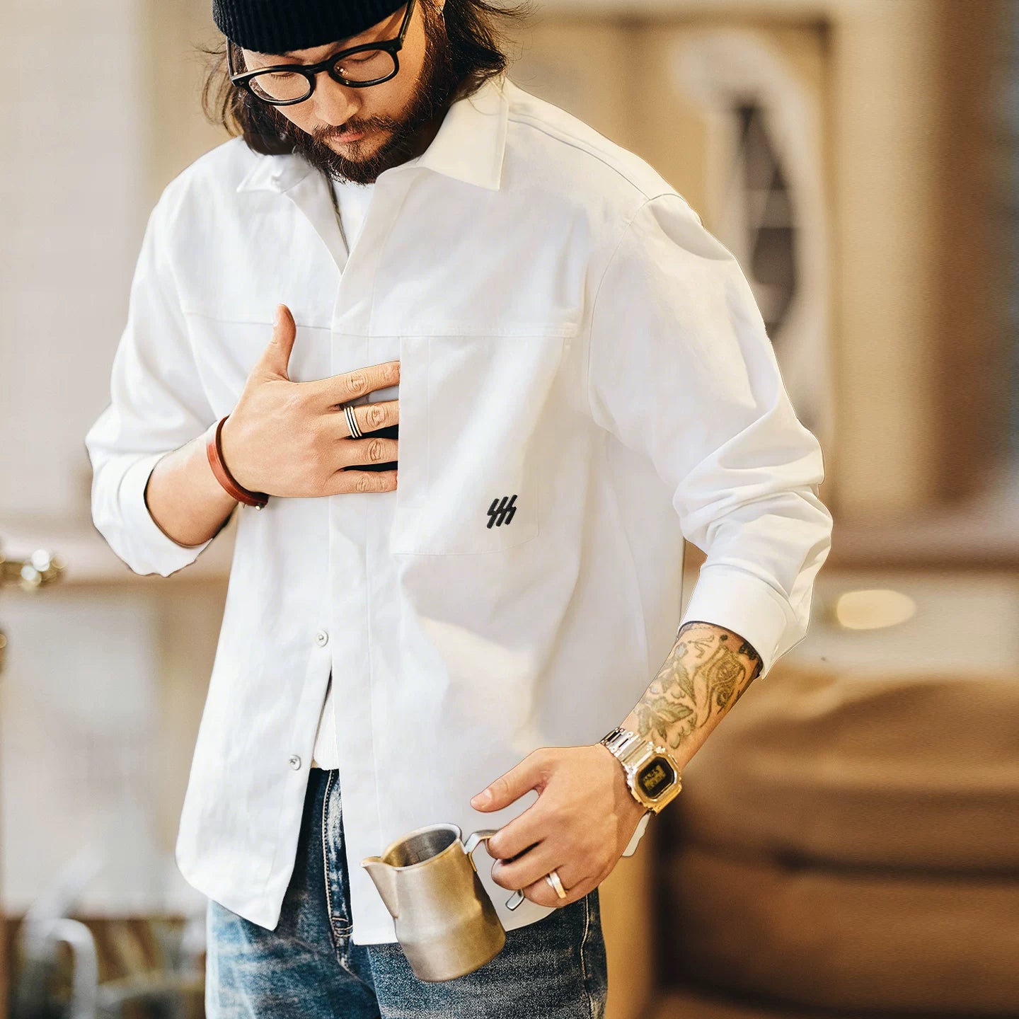 カジュアルロングスリーブワークシャツ