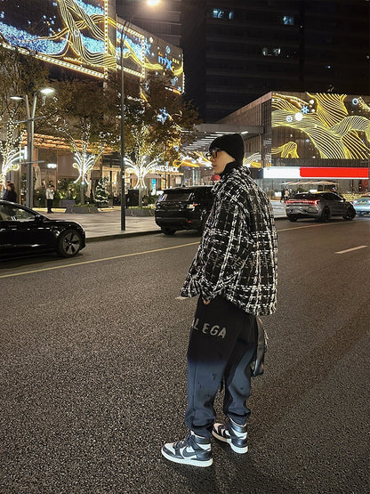 Black and white checked down jacket 
