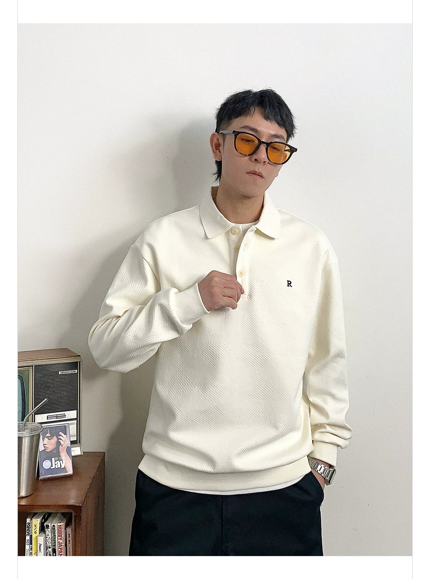 ロングテクスチャ ハーフオープントップス