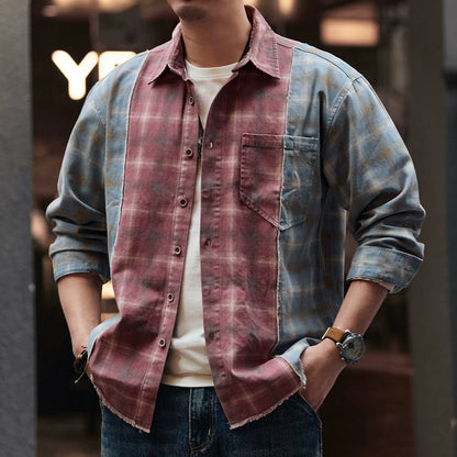 レトロカラー ブロック ワークシャツ