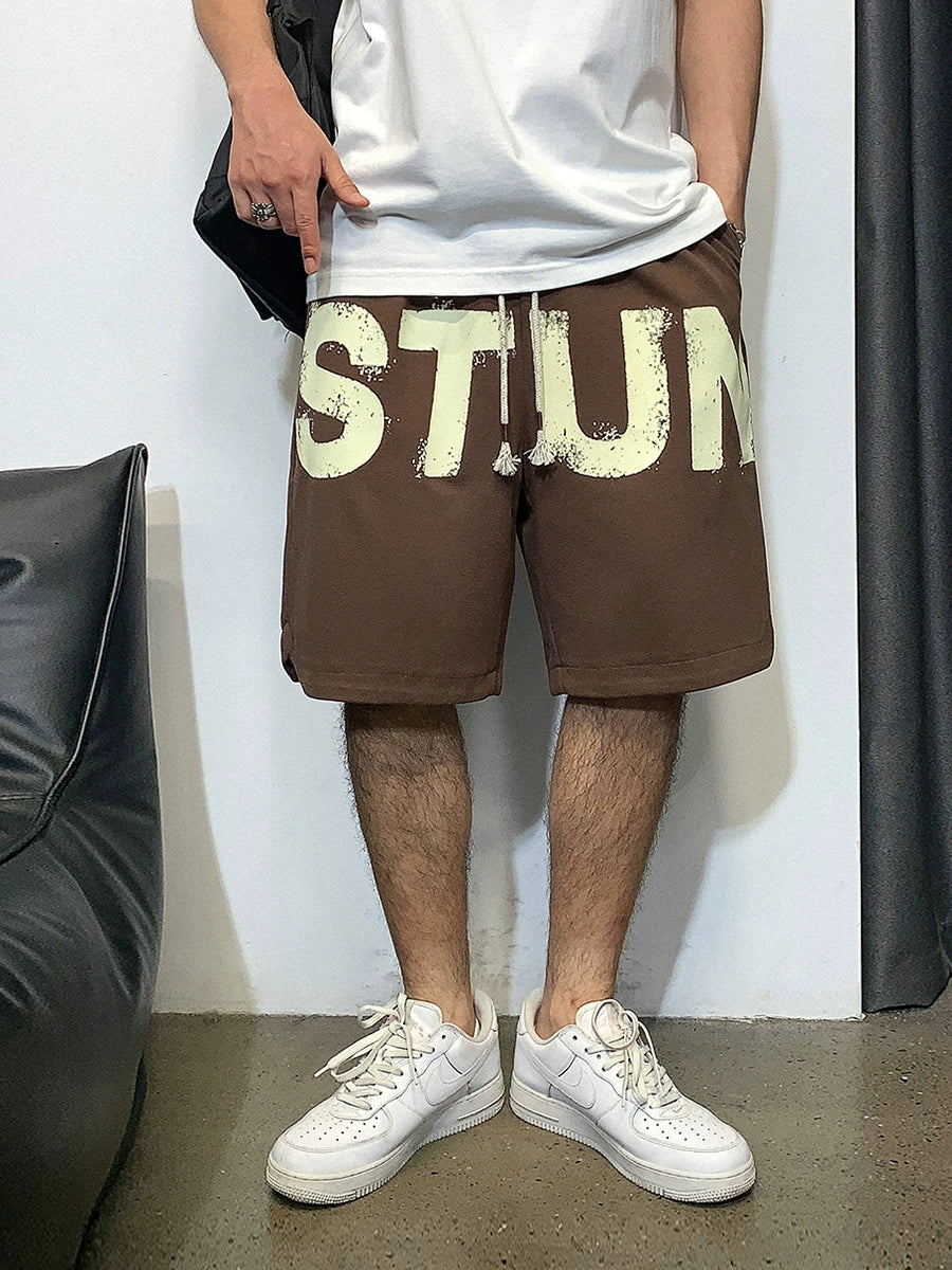 レトロレタープリント ルーズストレートスポーツパンツ