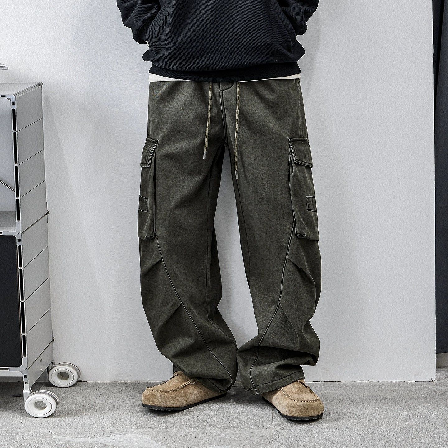 Retro Green Multi-Pocket Work Pants