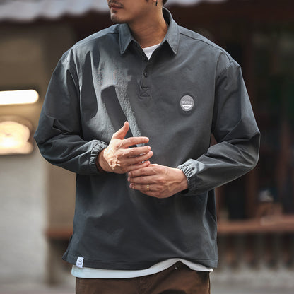 ブルー レトロ アウトドア ポロシャツ