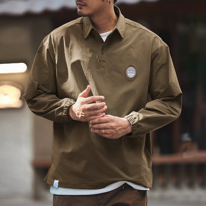 ブルー レトロ アウトドア ポロシャツ