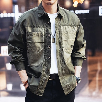 カジュアルマルチポケットロングスリーブシャツ