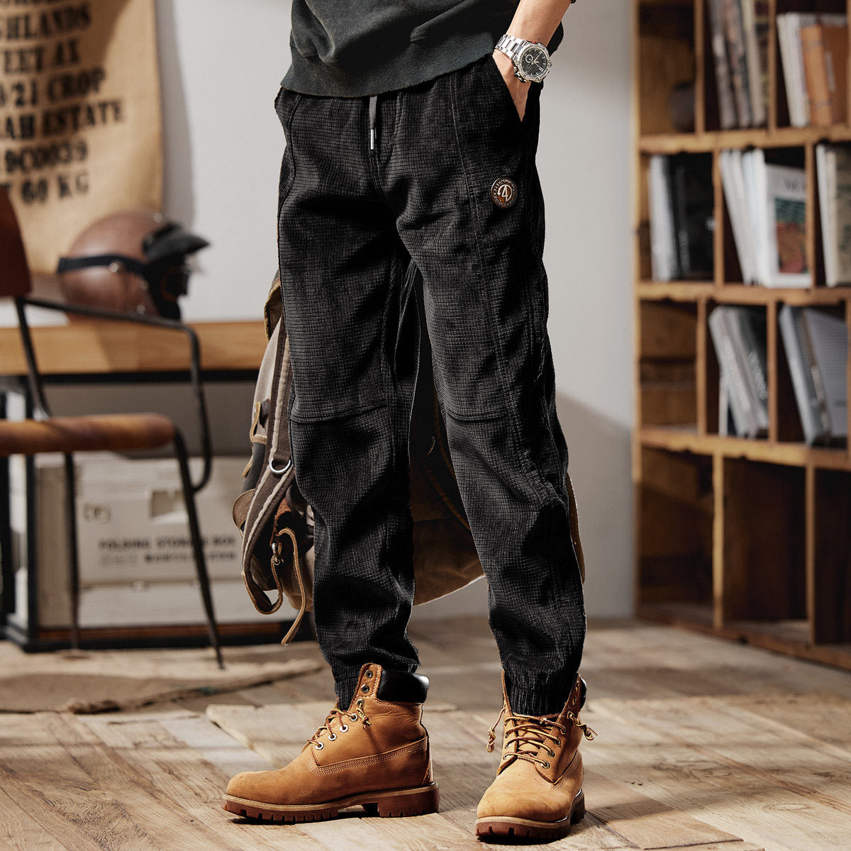 カジュアル ワッフル コーデュロイ パンツ