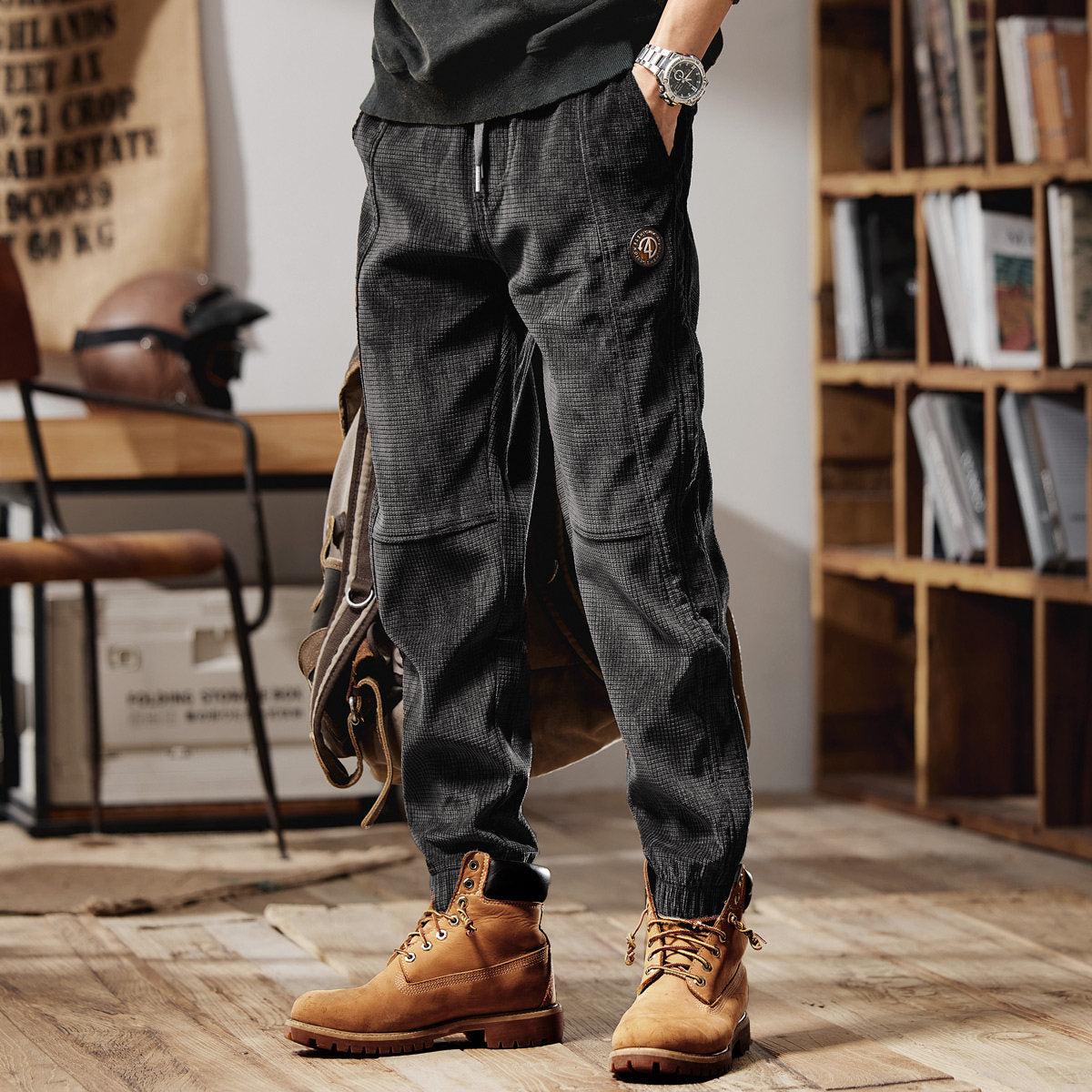 カジュアル ワッフル コーデュロイ パンツ