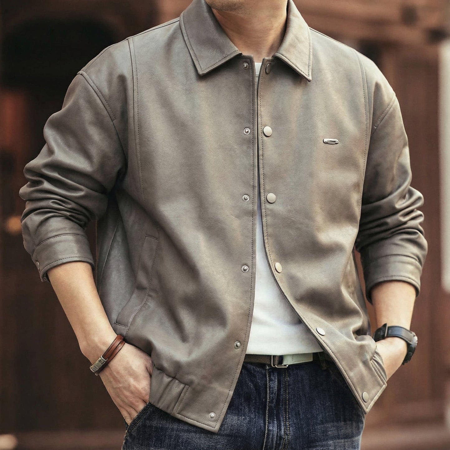 ヴィンテージ　ブルー　レザー　ジャケット