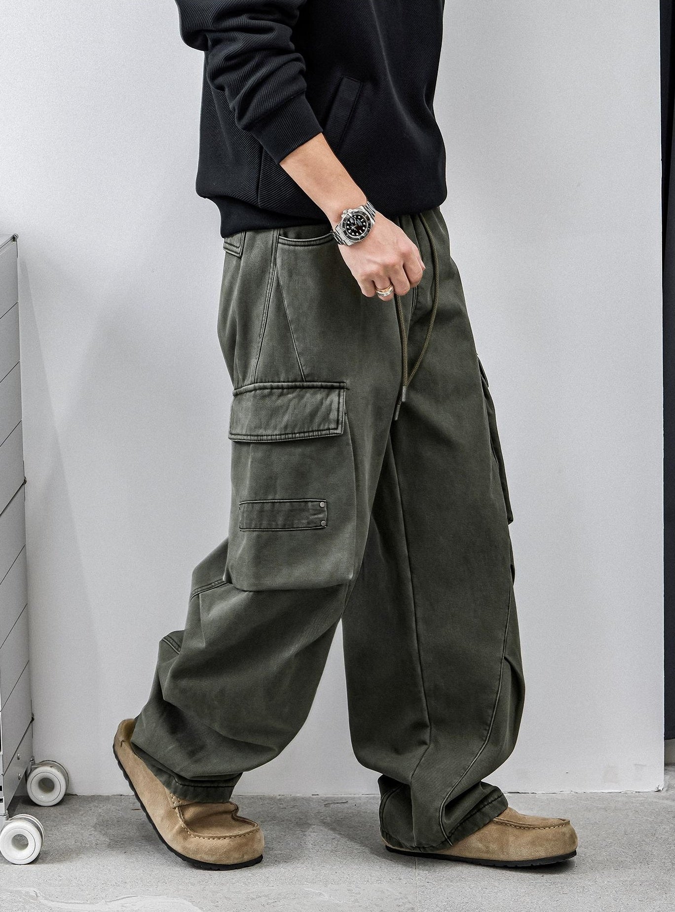 Retro Green Multi-Pocket Work Pants