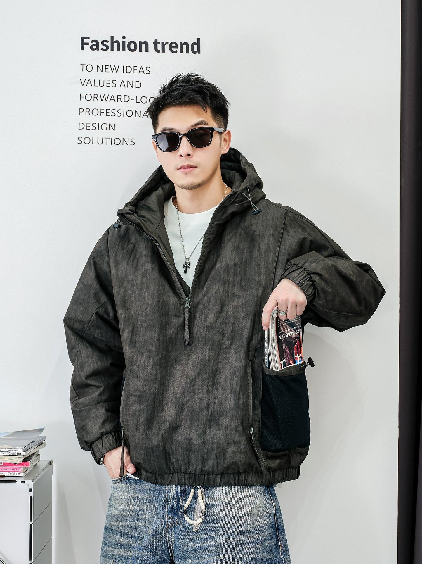 ファッションカモフラージュハーフジップジャケット