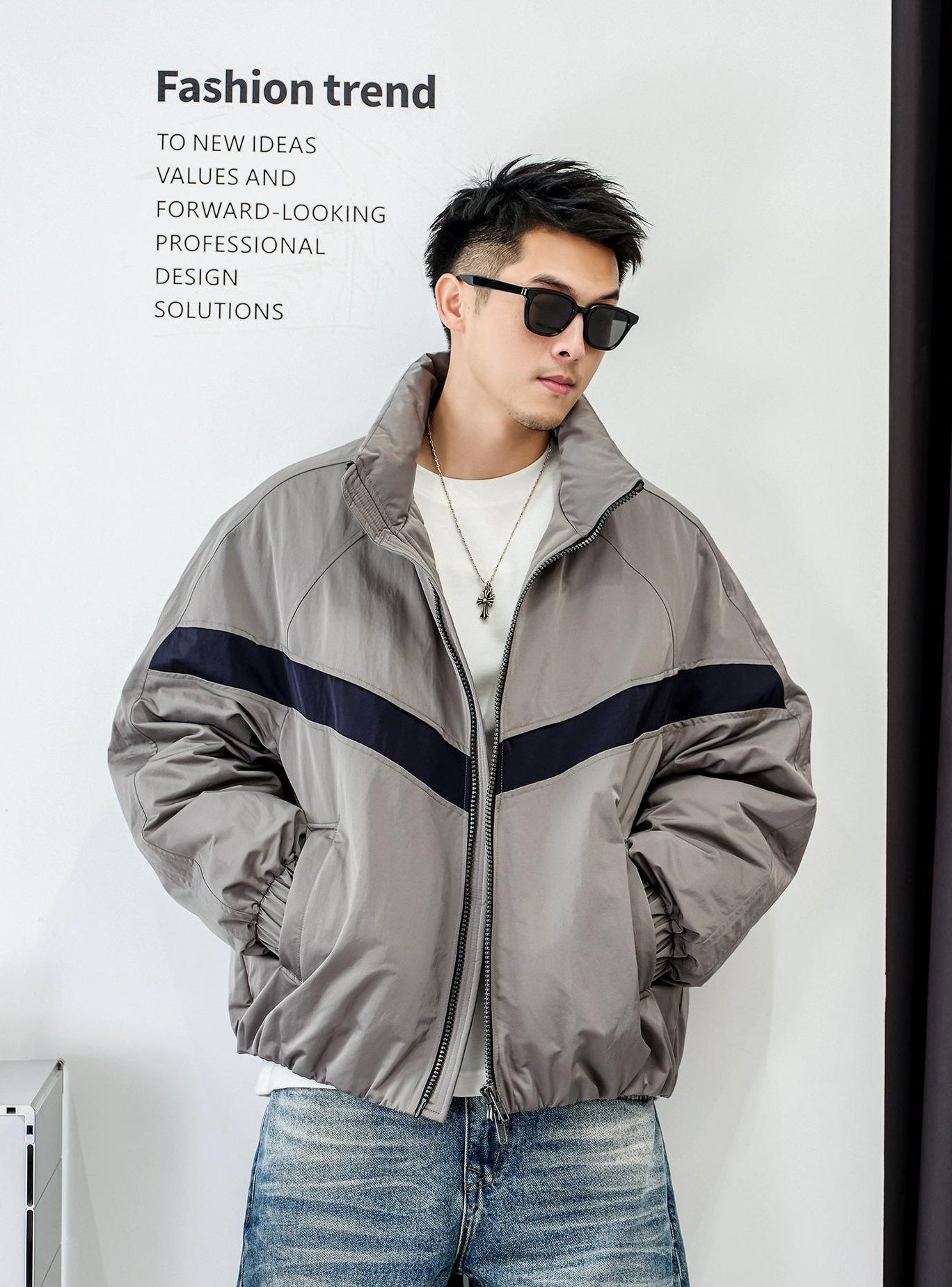 ダブルジップスタンドカラー ダウンジャケット