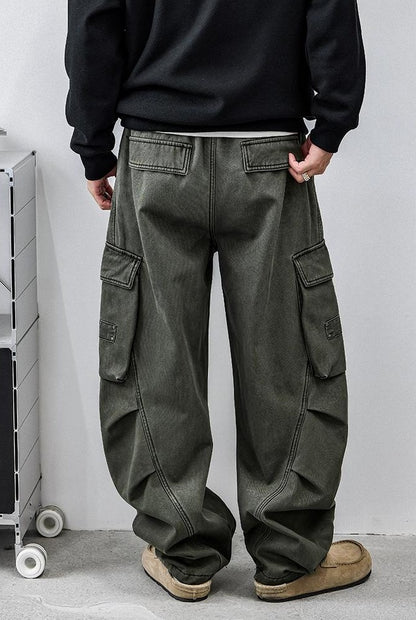 Retro Green Multi-Pocket Work Pants