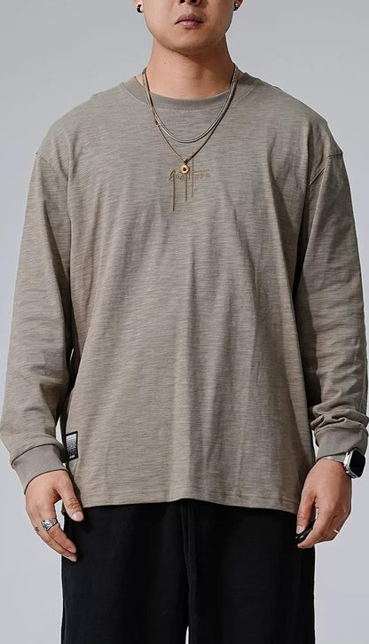 刺繍入りフリース長袖Tシャツ