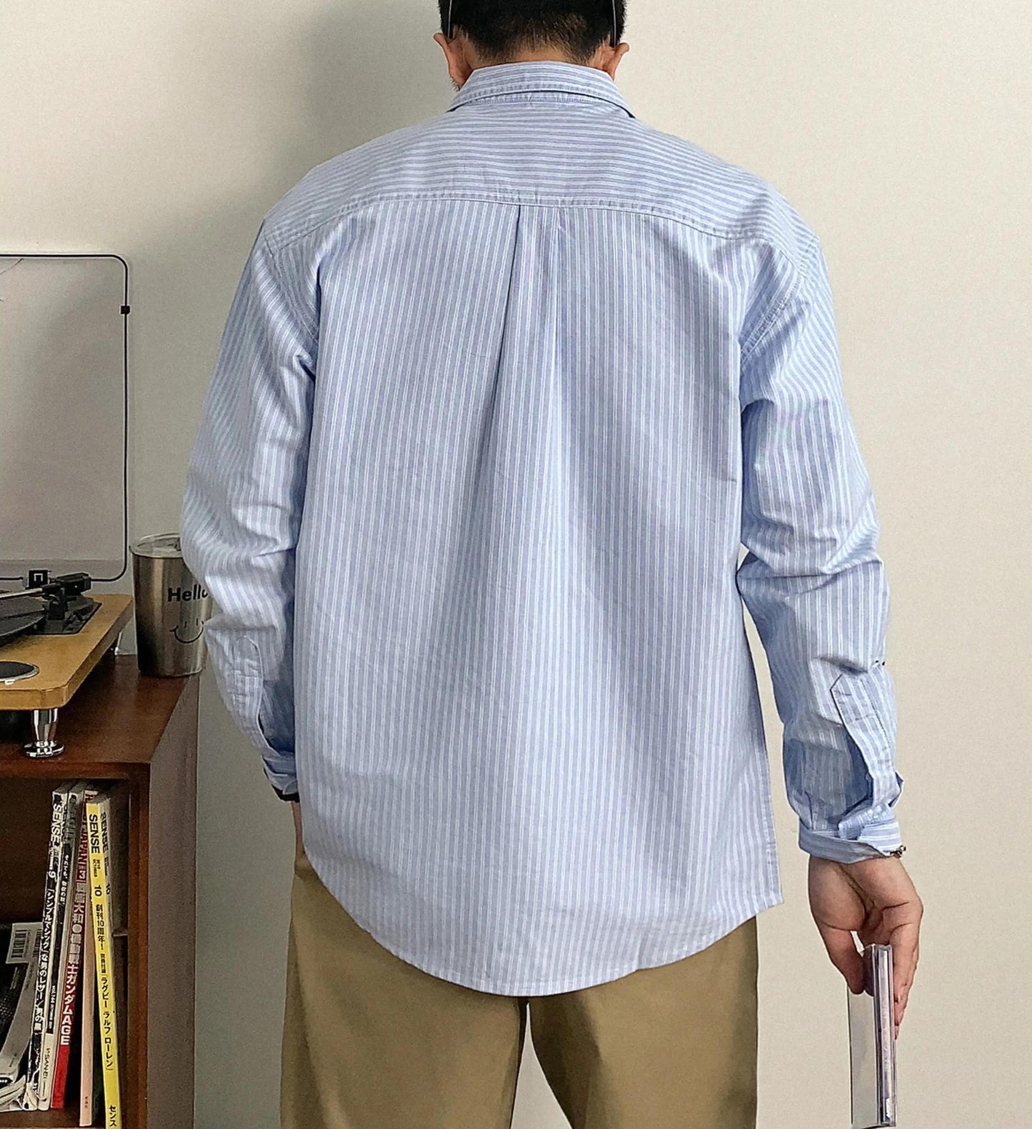 刺繍スリムストライプシャツ