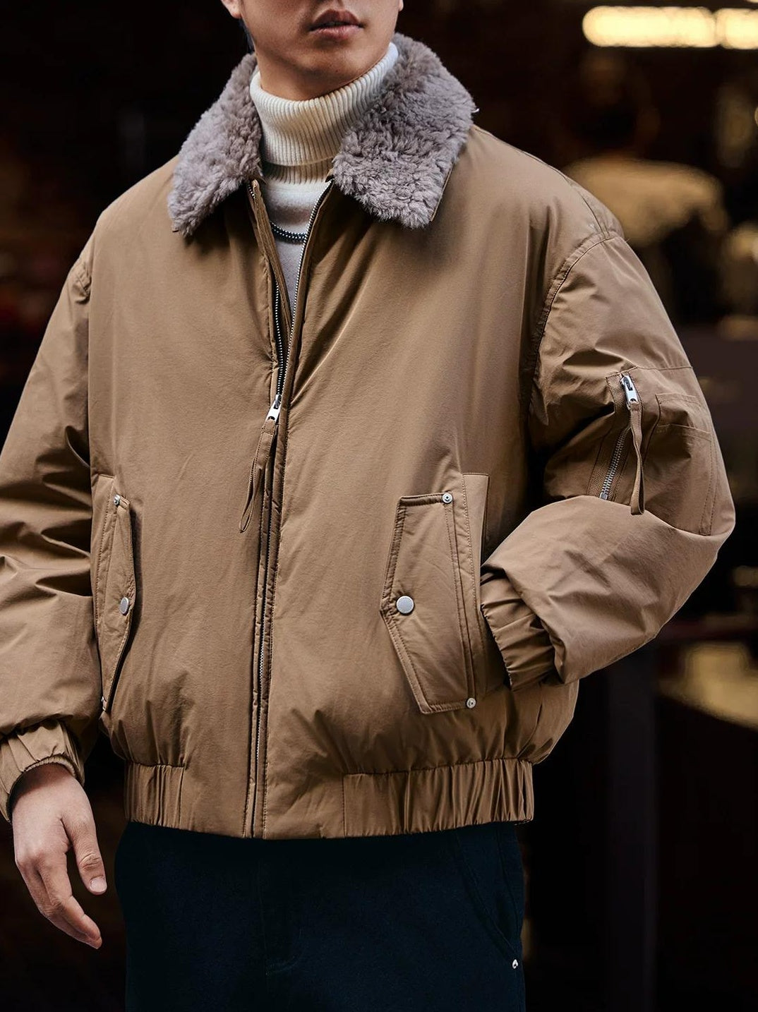 リムーバブルウールカラー ダウンジャケット