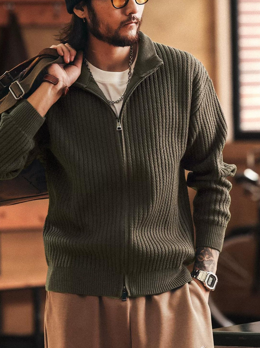 Retro Blue Knit Cardigan