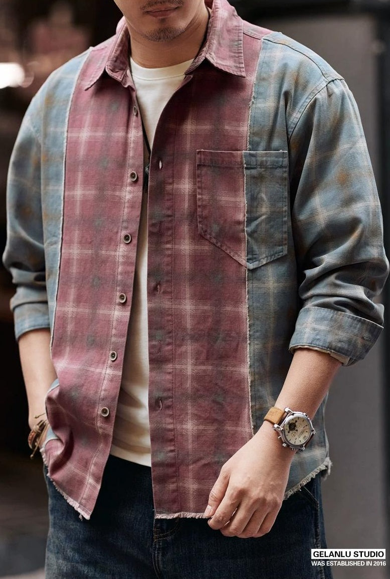 レトロカラー ブロック ワークシャツ