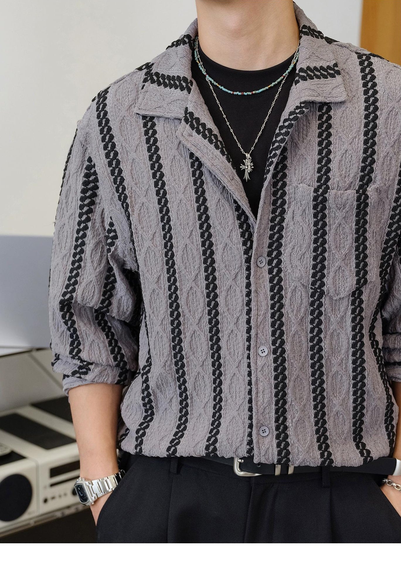 Striped Long-Sleeve Casual Shirt