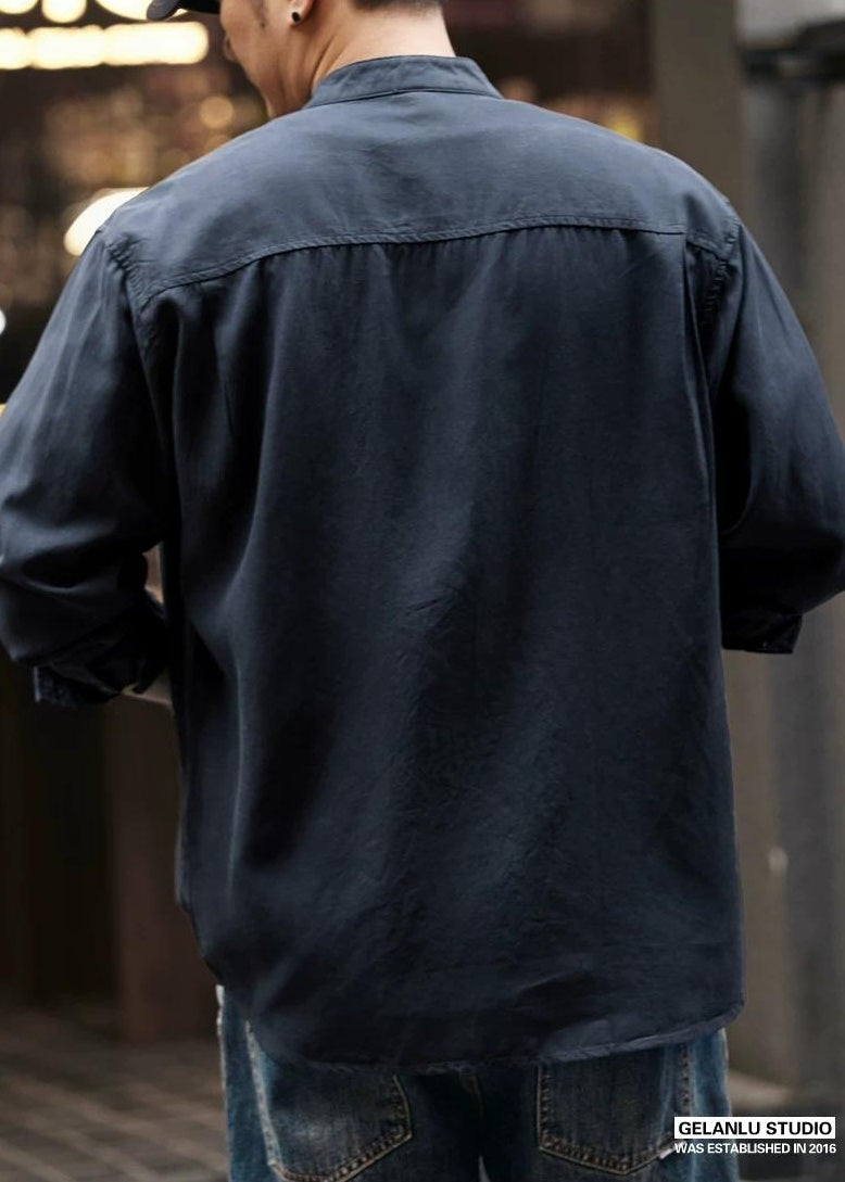 レトロリネンスタンドカラーシャツ