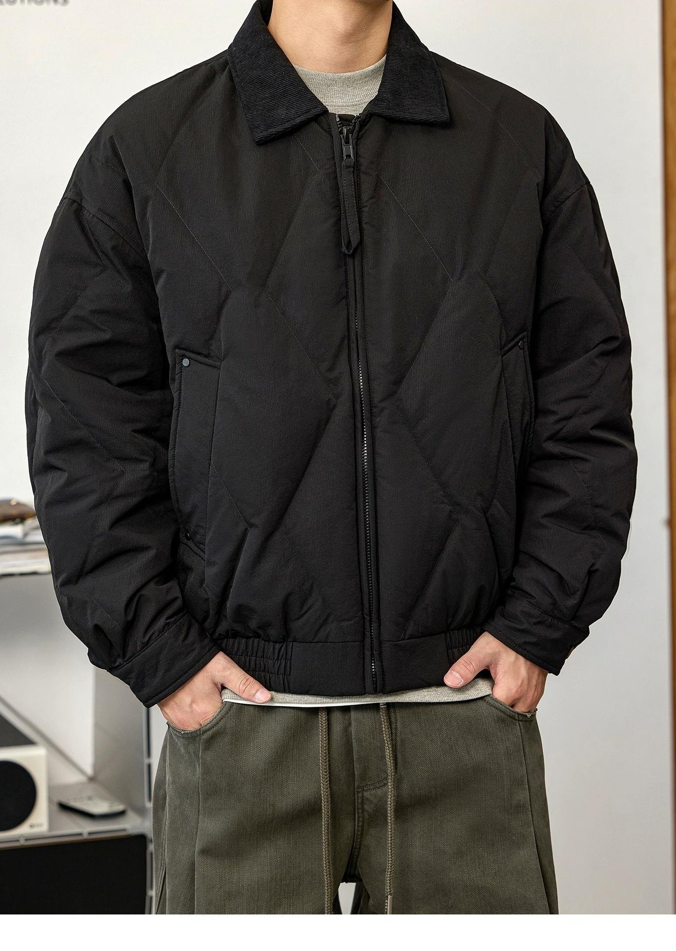 Black Lapel Down Jacket