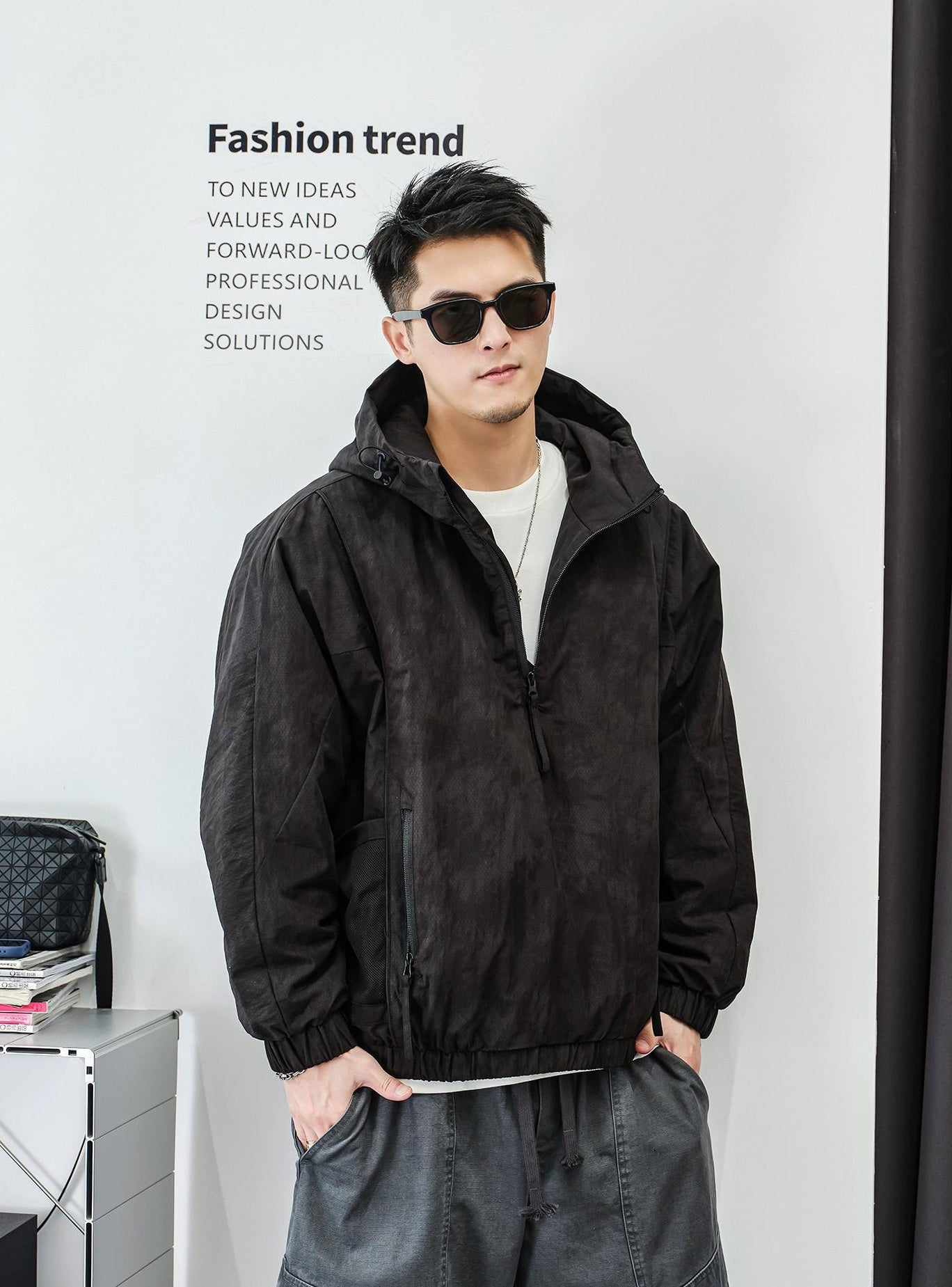 ファッションカモフラージュハーフジップジャケット