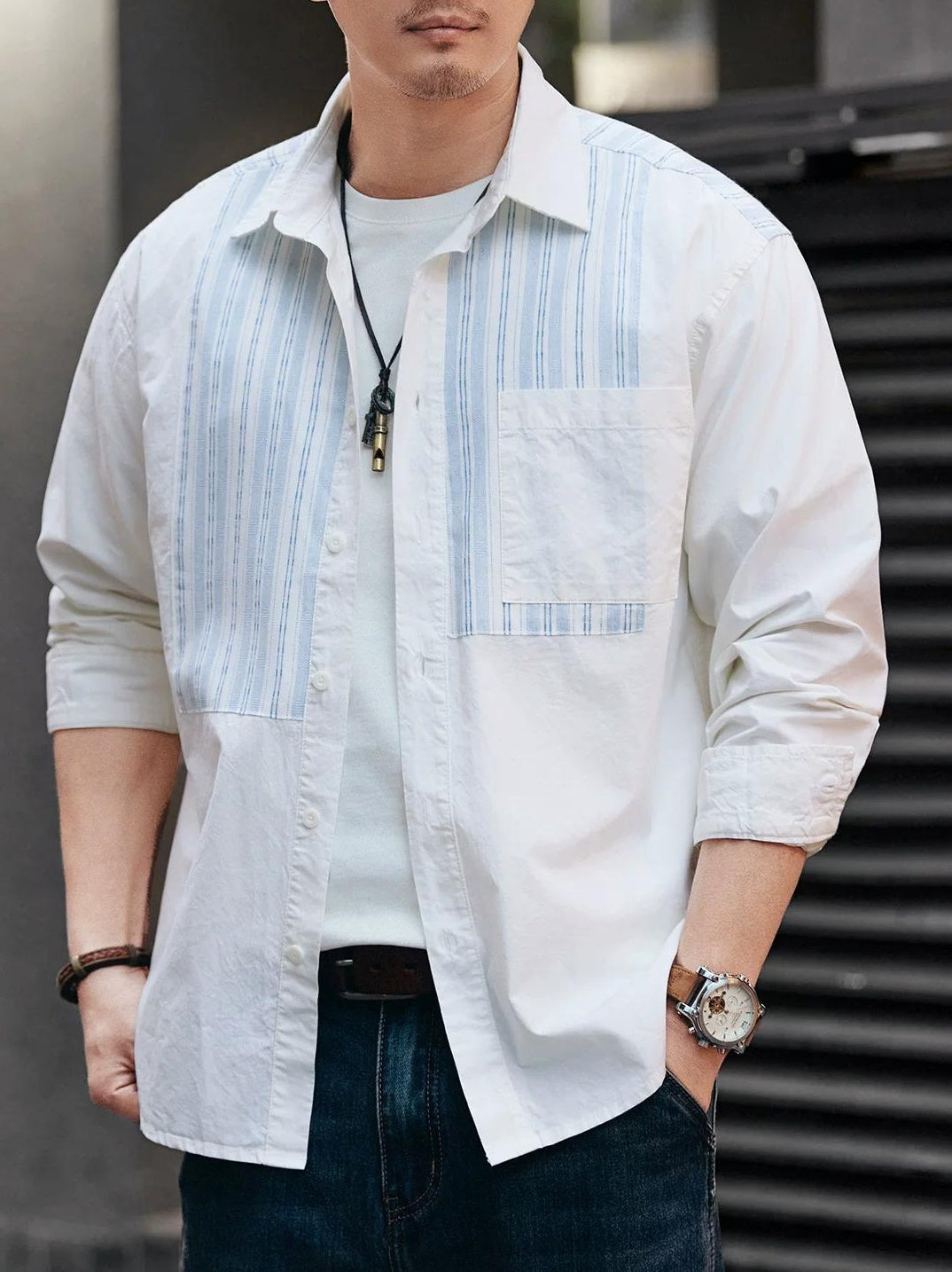 レトロストライプ　カジュアルシャツ