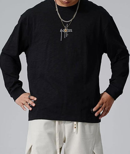 刺繍入りフリース長袖Tシャツ