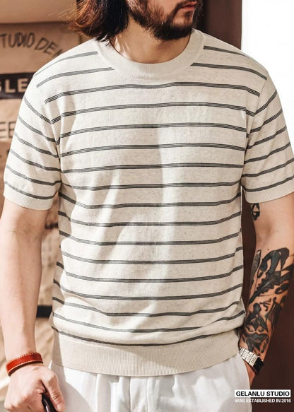 リネン ストライプ カジュアル Tシャツ