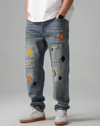 ストリートスタイル刺繍ジーンズ