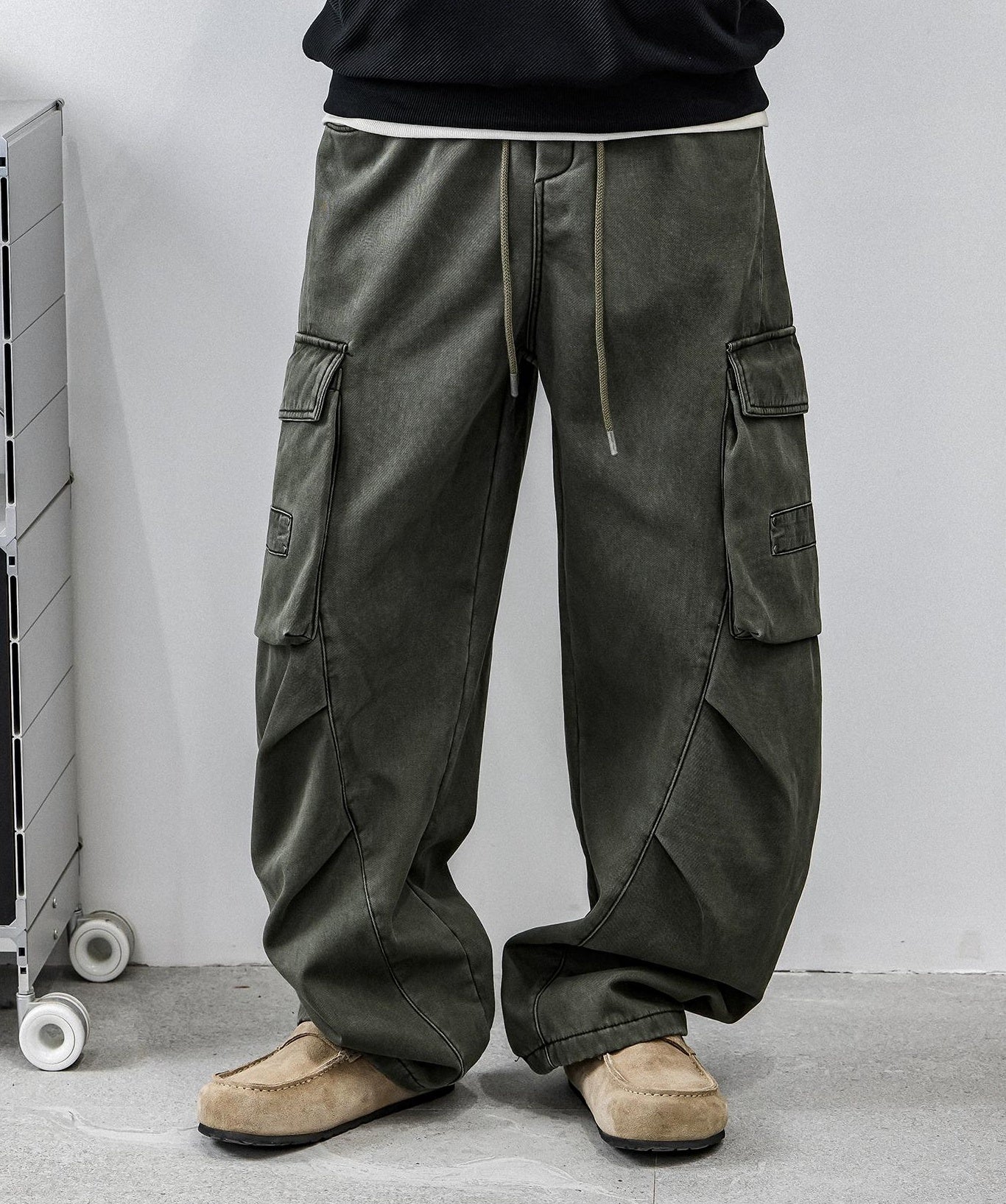 Retro Green Multi-Pocket Work Pants