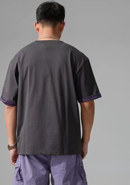 カジュアルテクスチャードロップショルダーTシャツ