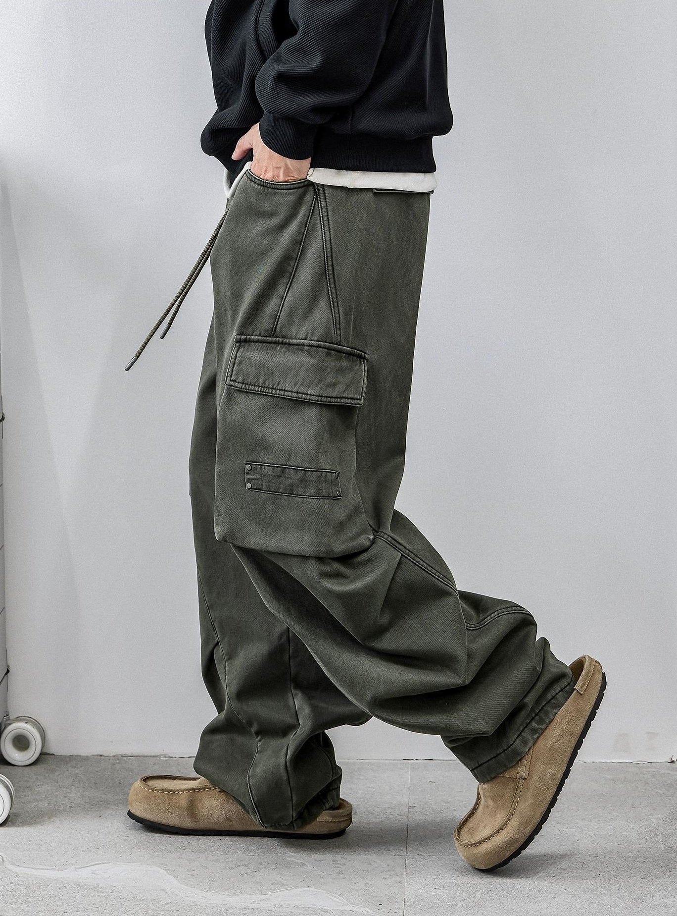 Retro Green Multi-Pocket Work Pants