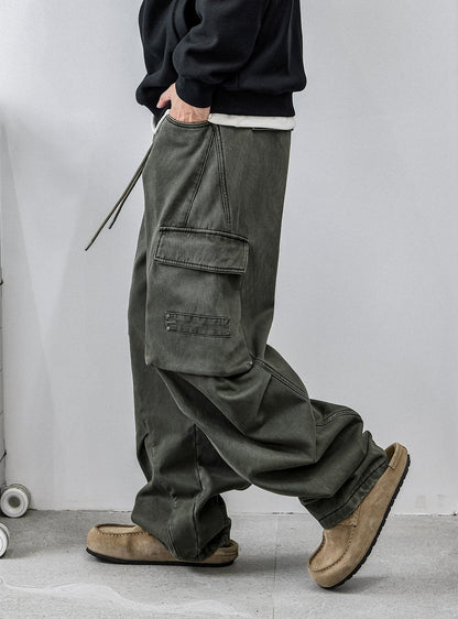 Retro Green Multi-Pocket Work Pants