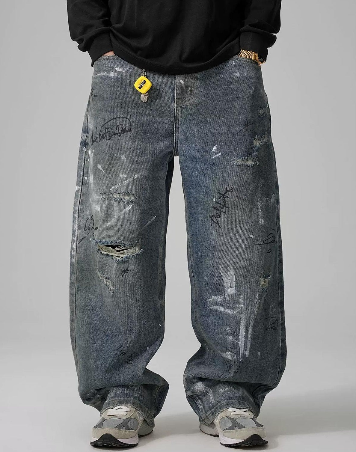 ストリートスタイルワイドレッグジーンズ