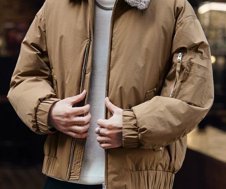 リムーバブルウールカラー ダウンジャケット