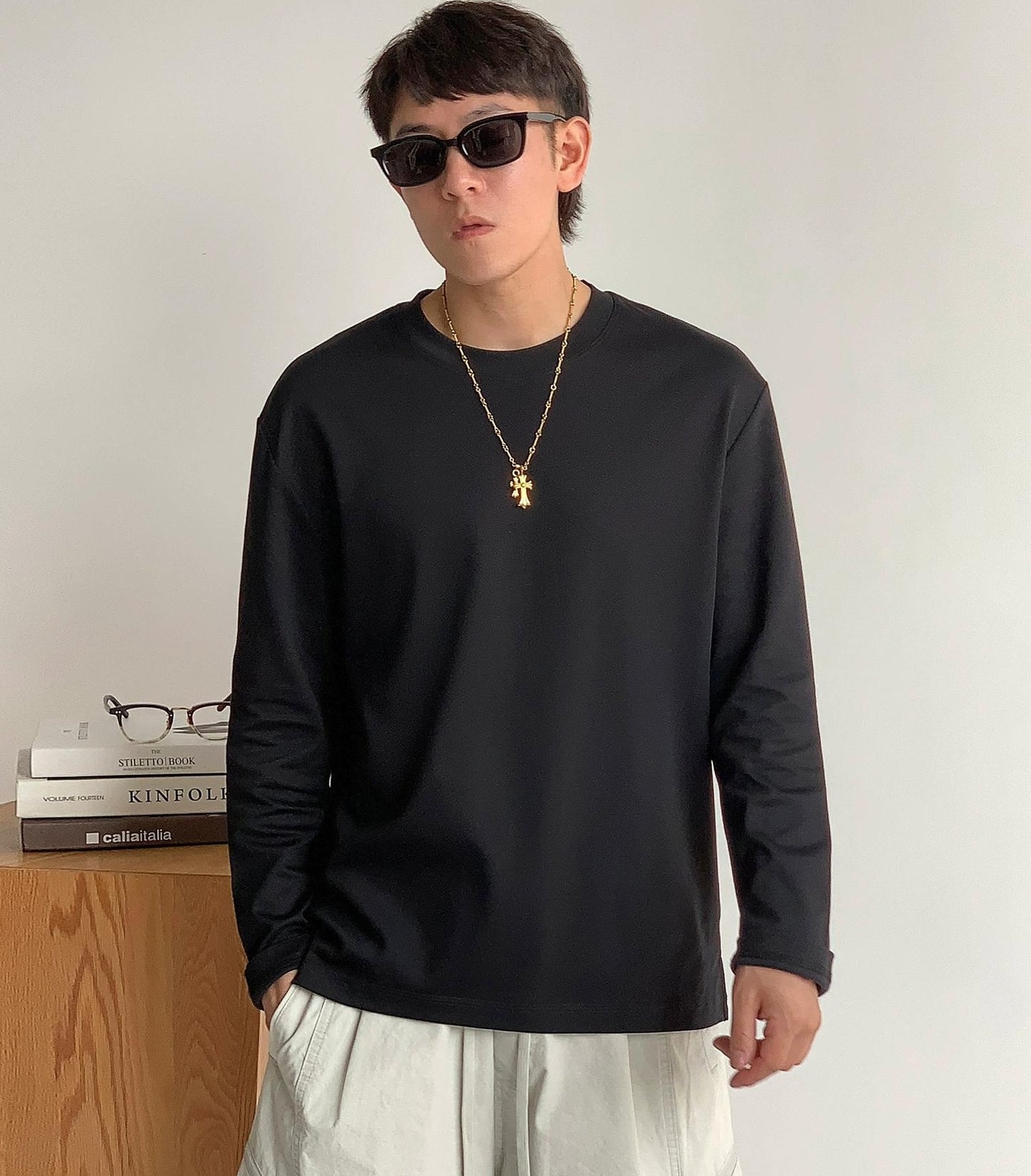 通気性綿ロングスリーブTシャツ