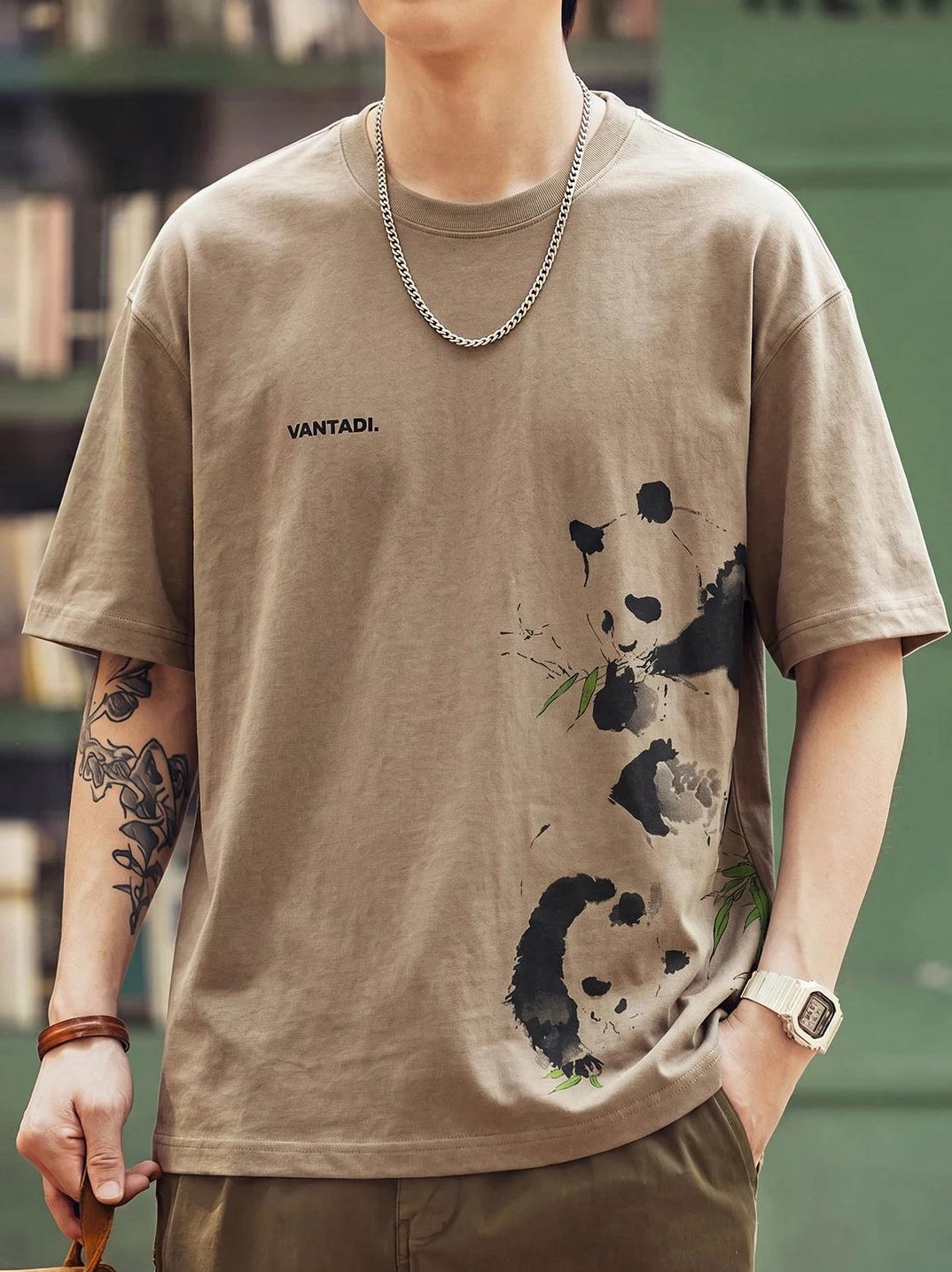 パンダプリントリネンTシャツ