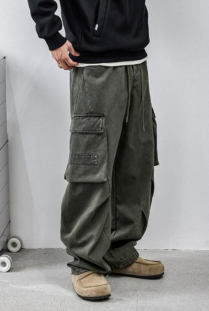 Retro Green Multi-Pocket Work Pants