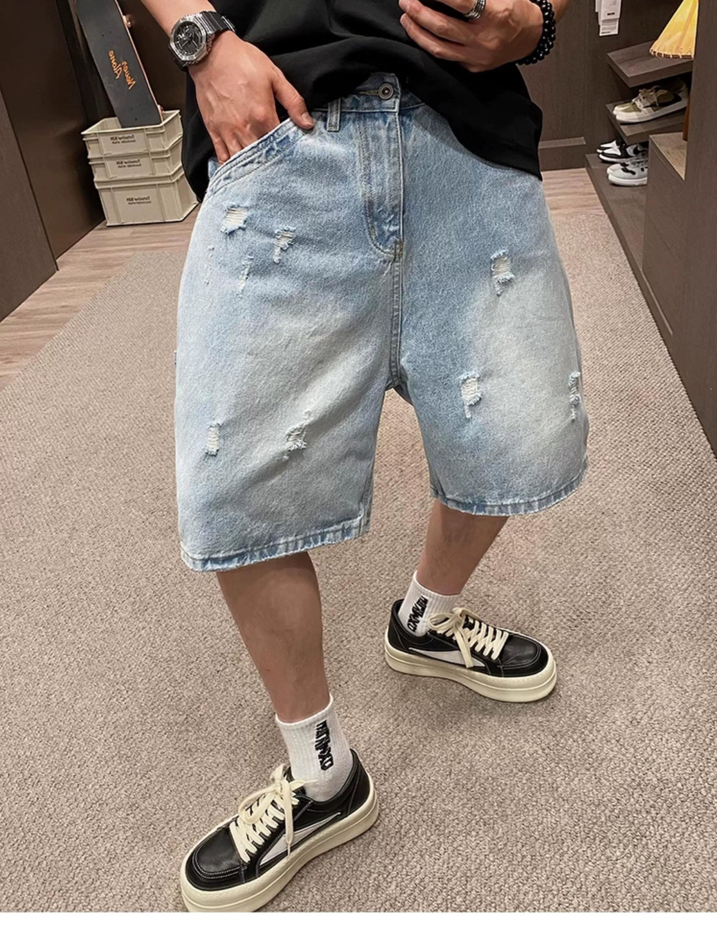 Casual Distressed Denim Shorts